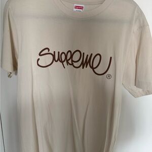 Supreme Cream T-Shirt with Brown Script Logo